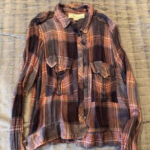 Vintage Havana Plaid Button Down Shirt - Purple and pink
